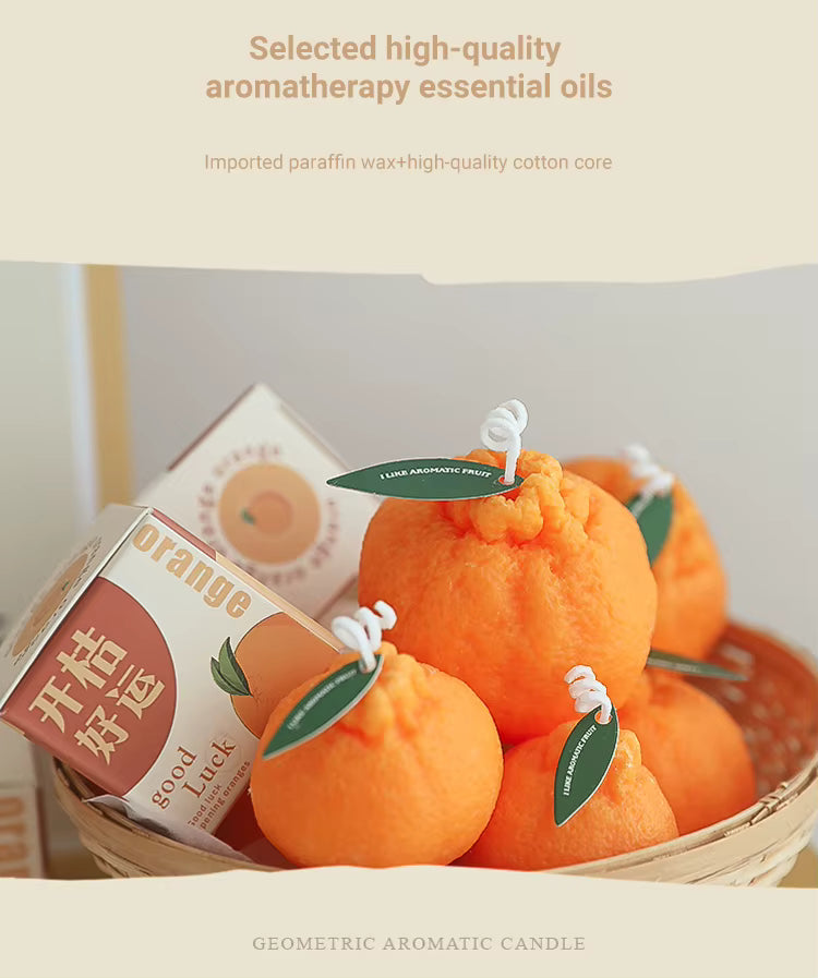 Handmade Orange Scented Soy Wax Candle – Fruit-Shaped Decorative Gift