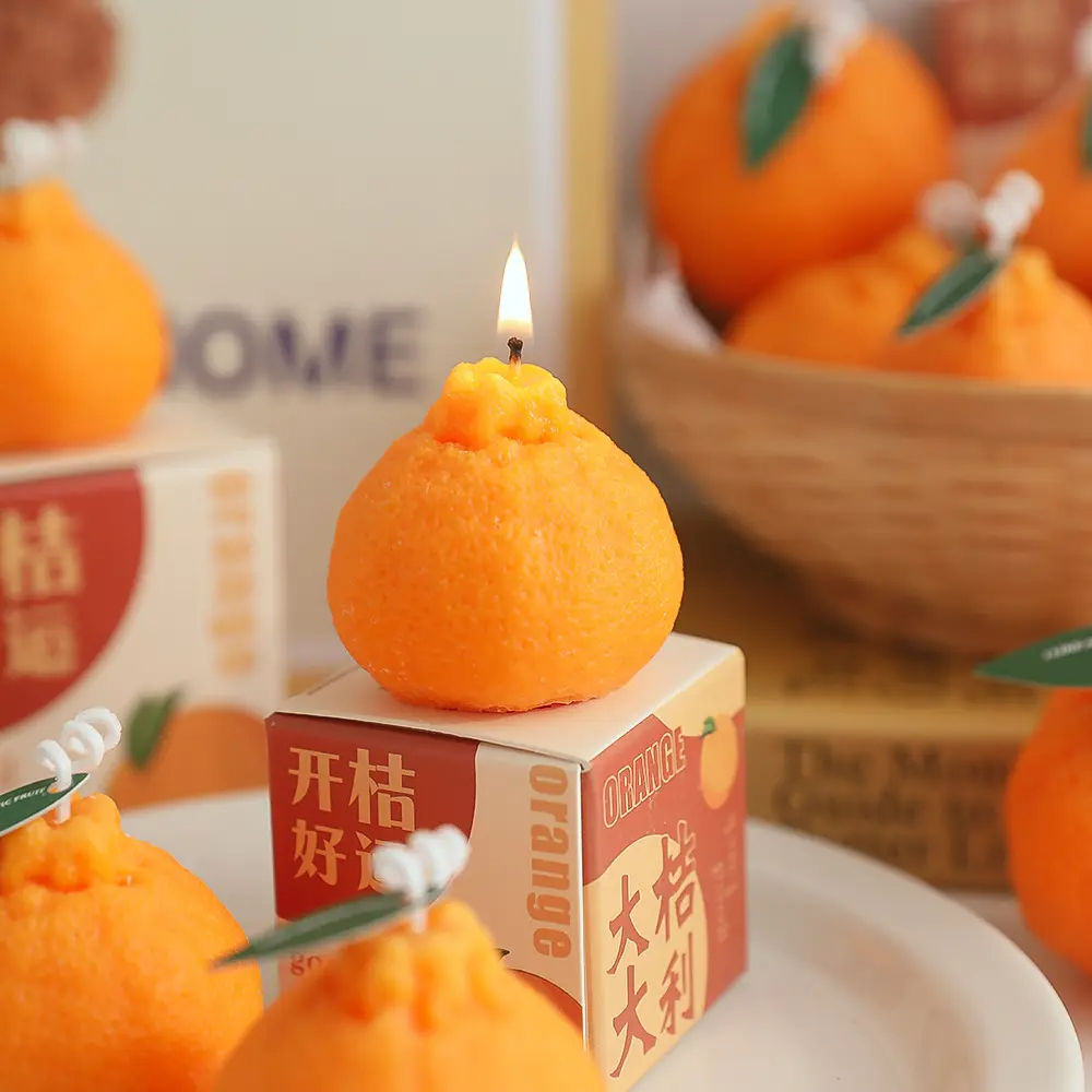 Handmade Orange Scented Soy Wax Candle – Fruit-Shaped Decorative Gift
