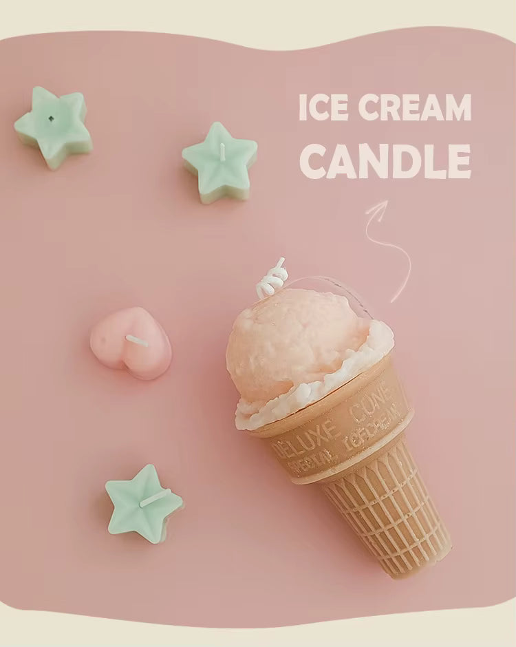 Handmade Ice Cream Cone Soy Wax Candle – Decorative Aromatherapy Gift