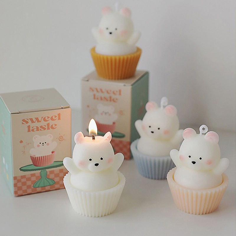 AIKUN Cute Bear Cup Cake Shaped Decorative Scented Candles