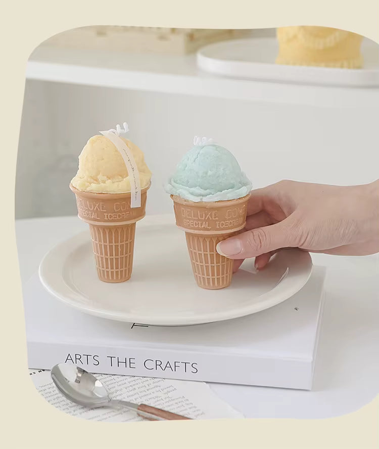 Handmade Ice Cream Cone Soy Wax Candle – Decorative Aromatherapy Gift
