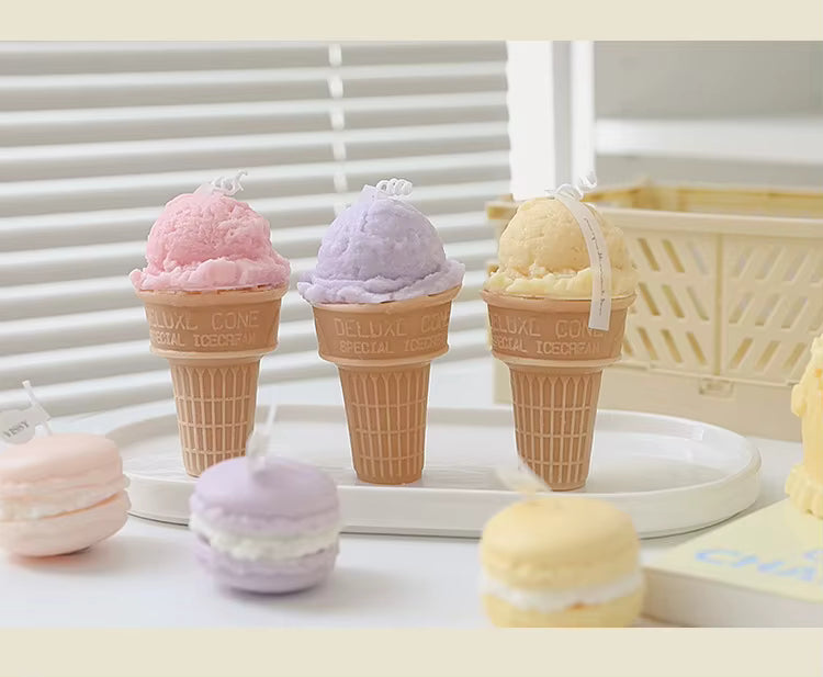 Handmade Ice Cream Cone Soy Wax Candle – Decorative Aromatherapy Gift