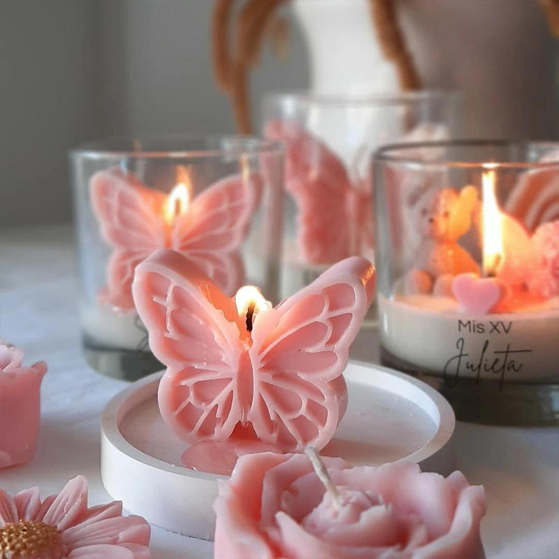 Pink Butterfly Shaped  Rhinestone 3D candle