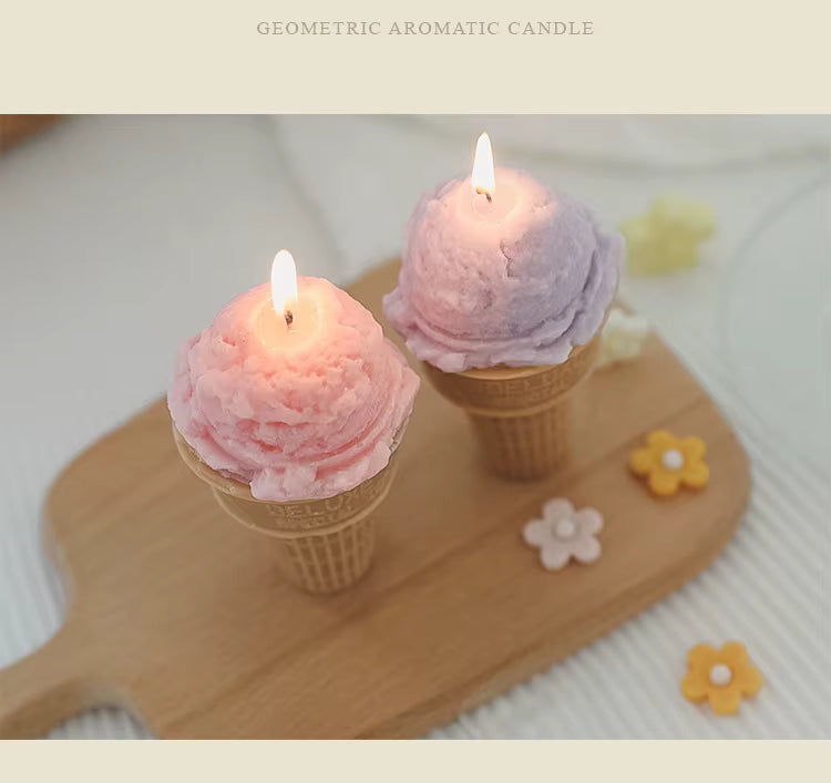 Handmade Ice Cream Cone Soy Wax Candle – Decorative Aromatherapy Gift
