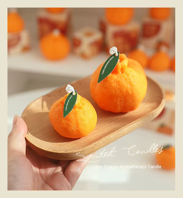 Handmade Orange Scented Soy Wax Candle – Fruit-Shaped Decorative Gift