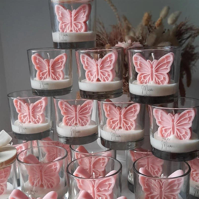Pink Butterfly Shaped  Rhinestone 3D candle
