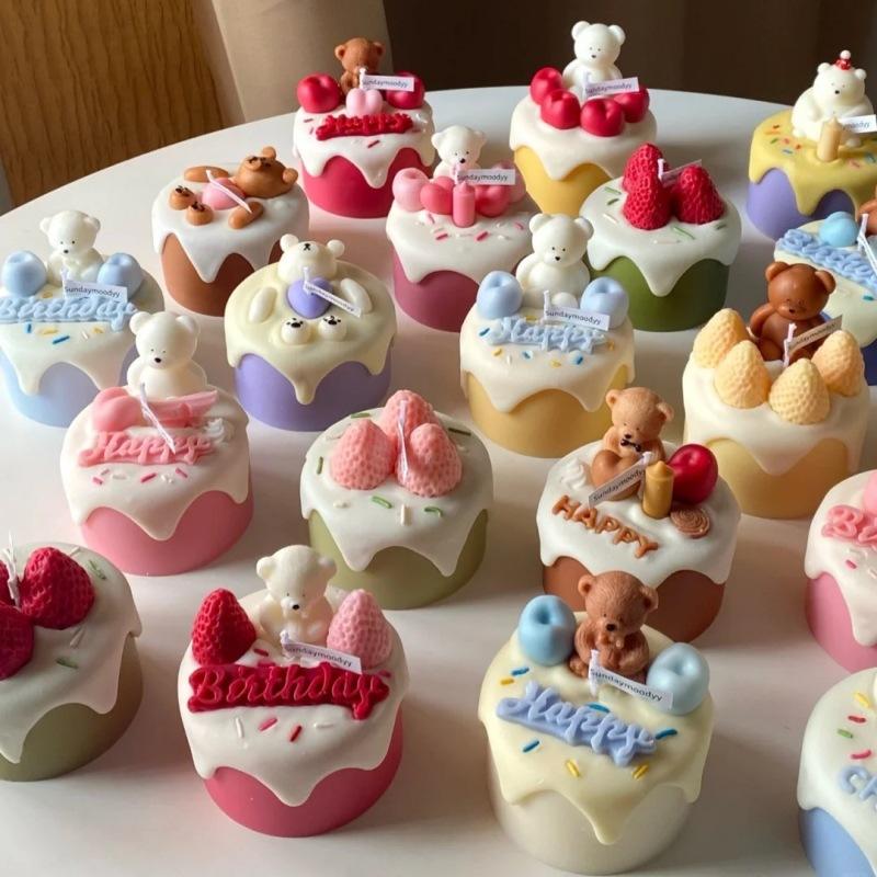 Simulated Cream Cake Candles – Strawberry, Chocolate, Cherry