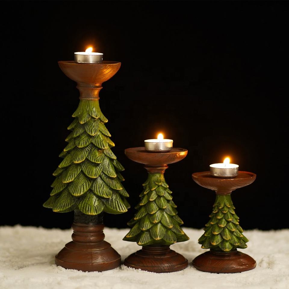 Christmas Votive Candle Holders Wooden Xmas Tree Shaped Candlesticks