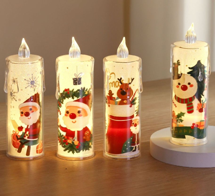 Christmas Flameless  Candles  with Santa  Claus  Snowman  Elk Printed