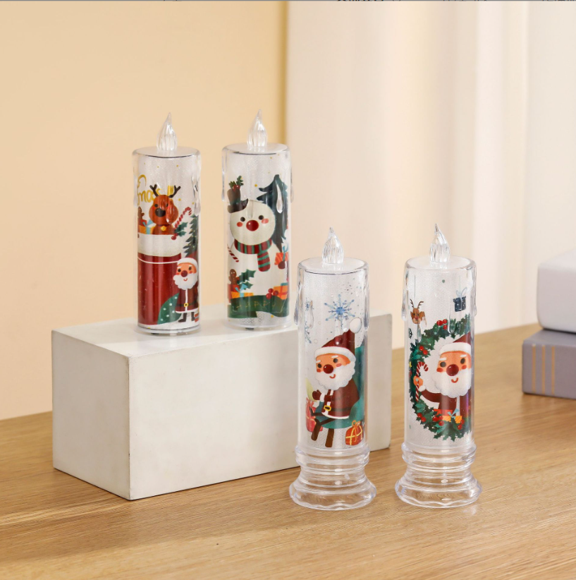 Christmas Flameless  Candles  with Santa  Claus  Snowman  Elk Printed